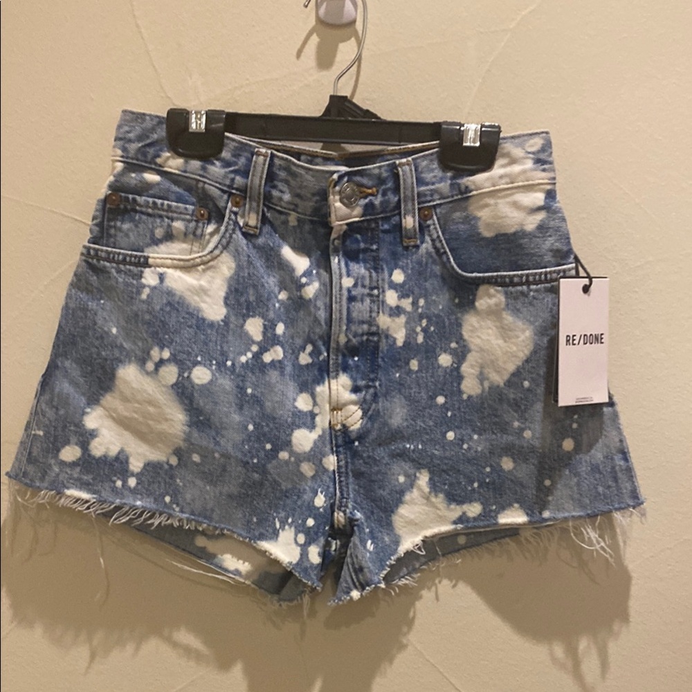 Re/Done size 25 Blue and White Distressed Jean Shorts